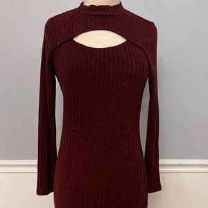 Burgundy Cut-Out Sweater Dress w/ Split